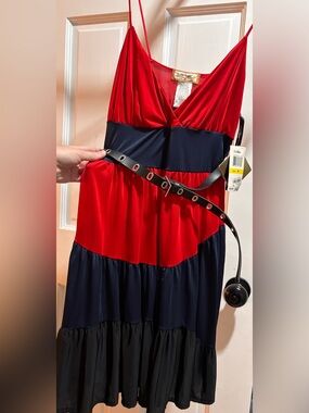Vintage Y2K Baby Phat Colorblock Tiered Dress Ruffle Belted